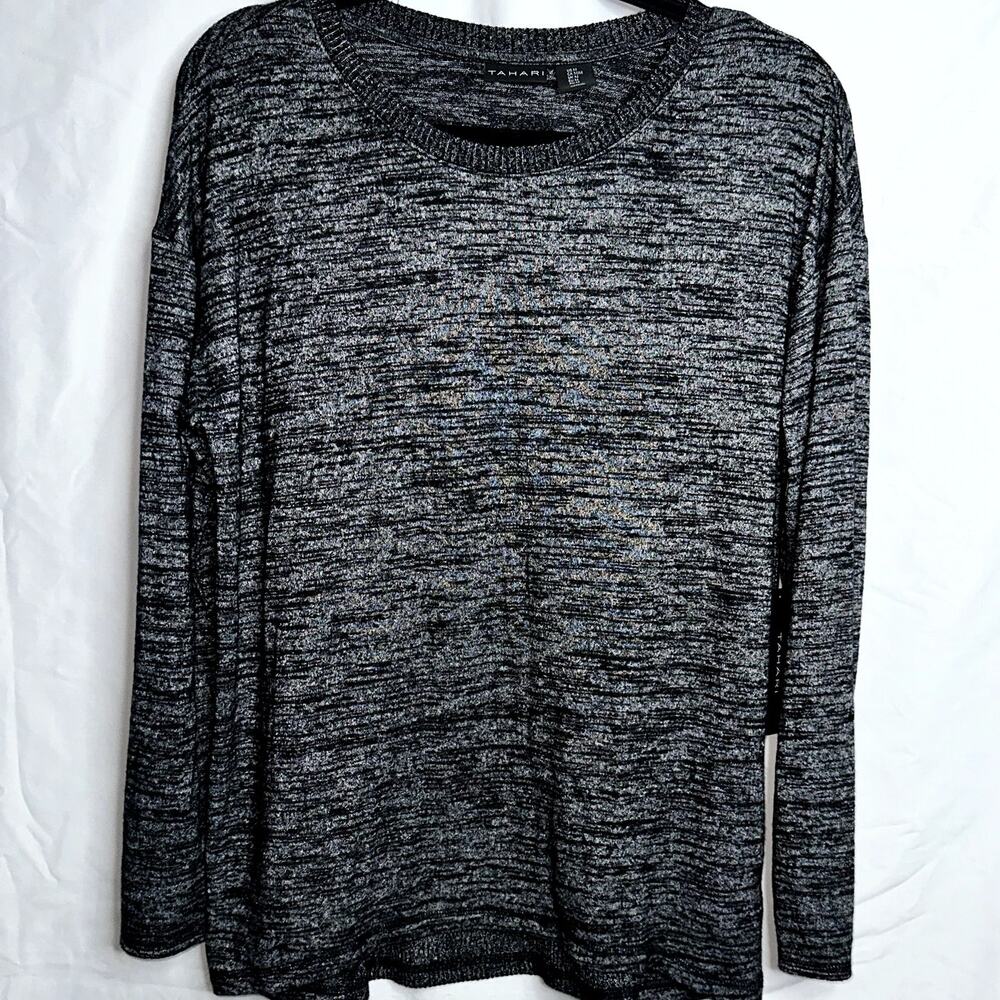 Tahari Womens Size Medium Black Gray Long Sleeve Pullover Sweater NWT